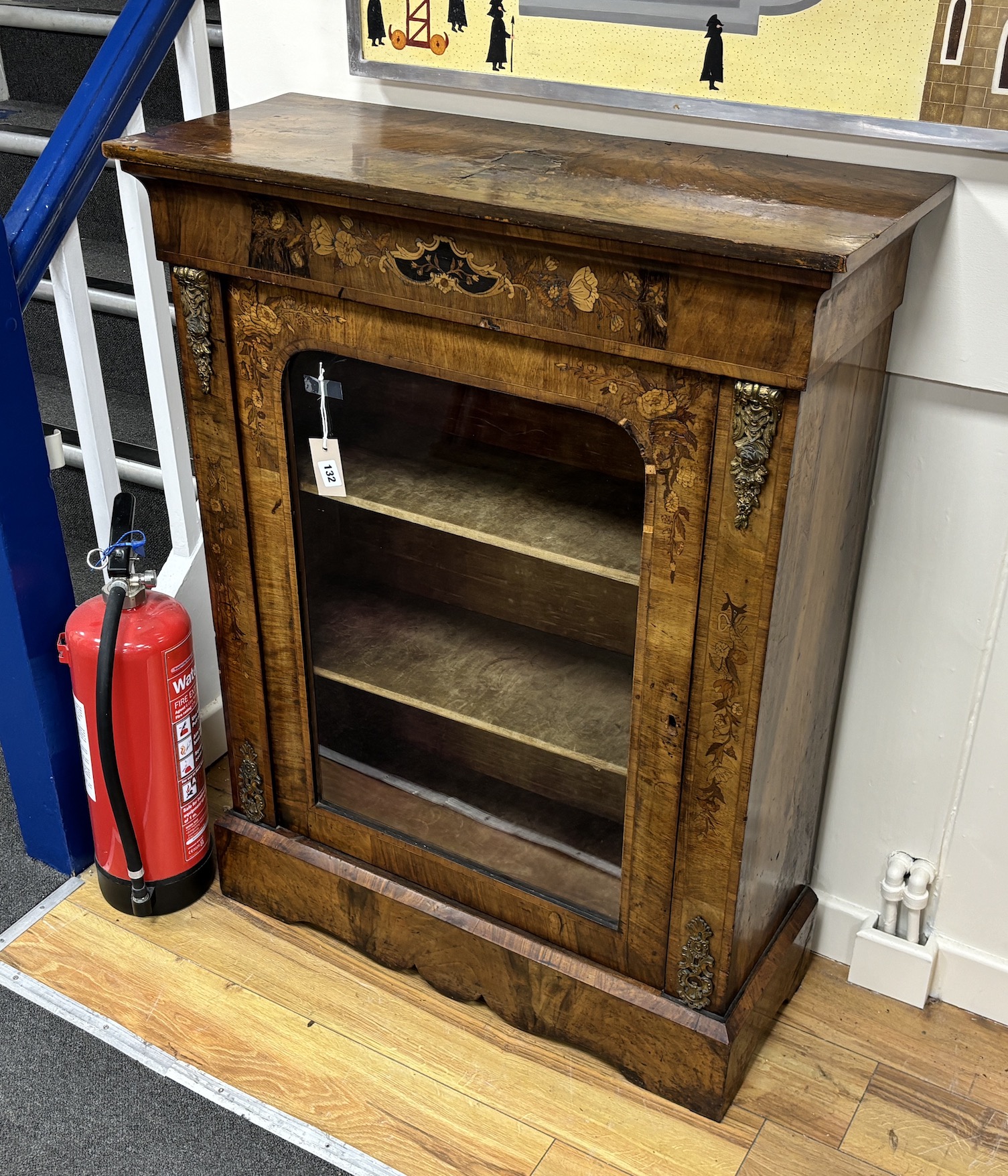 A Victorian gilt metal mounted marquetry inlaid walnut pier cabinet, width 82cm, depth 33cm, height 106cm